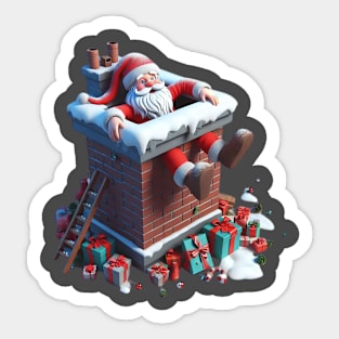 Santa Claus stuck in a chimney, with his feet dangling out and presents scattered around Sticker